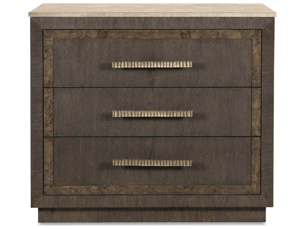 Monterey 3-Drawer Nightstand with Travertine Top in Hawthorne Dark Oak
