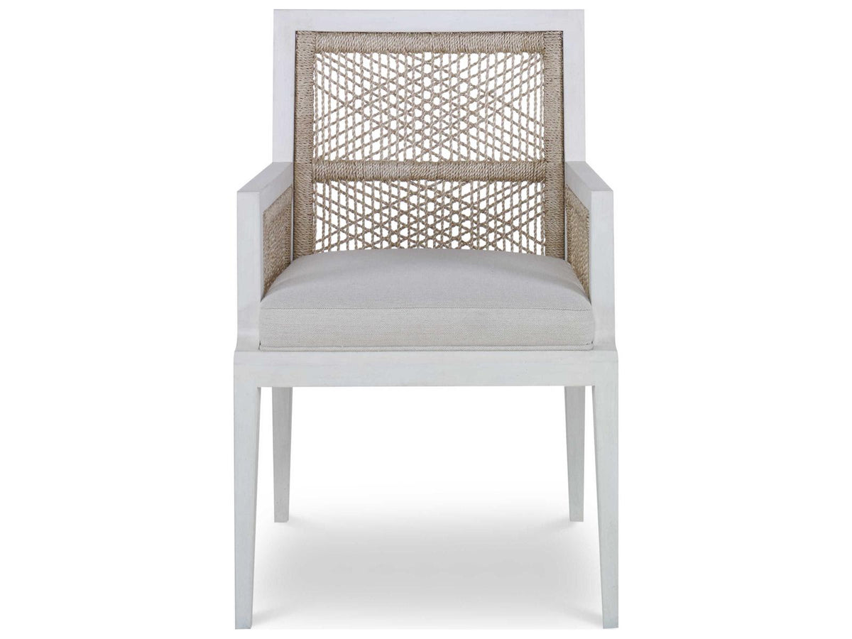 Curate Hardwood White Upholstered Arm Dining Chair