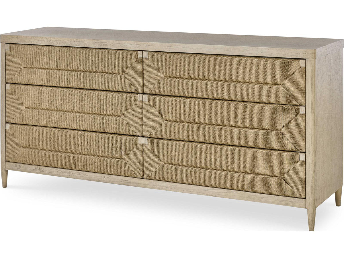 Palmetto Six Drawer Dresser with Abaca Rope Panels and Grey Wash
