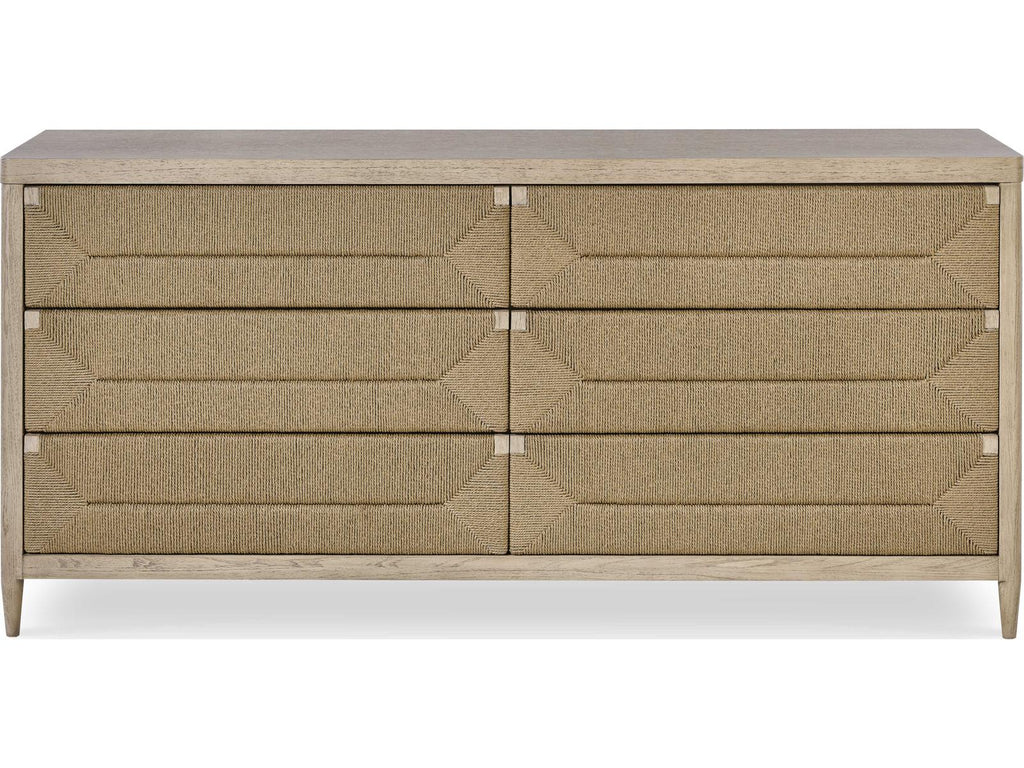 Palmetto Six Drawer Dresser with Abaca Rope Panels and Grey Wash