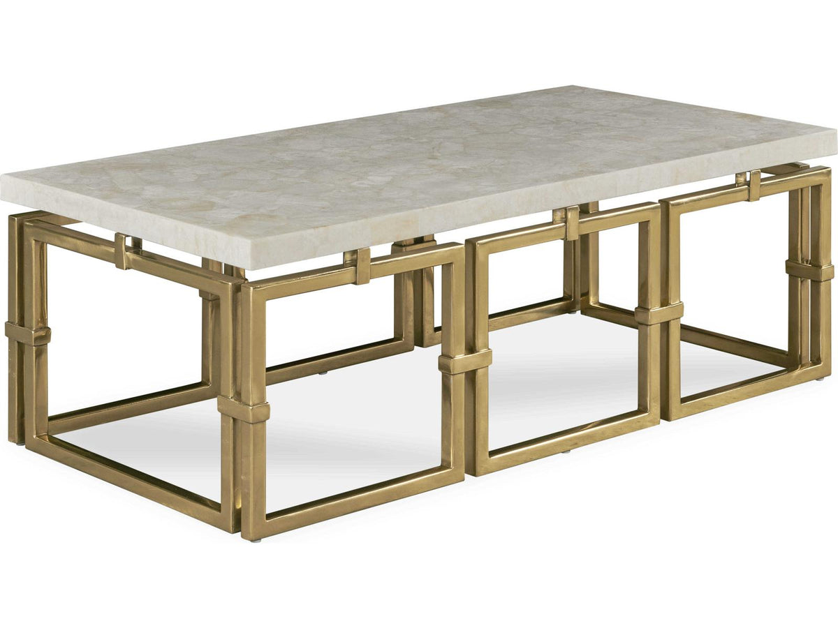 Grand Tour Rectangular Coffee Table in Crystal Stone and Antique Brass