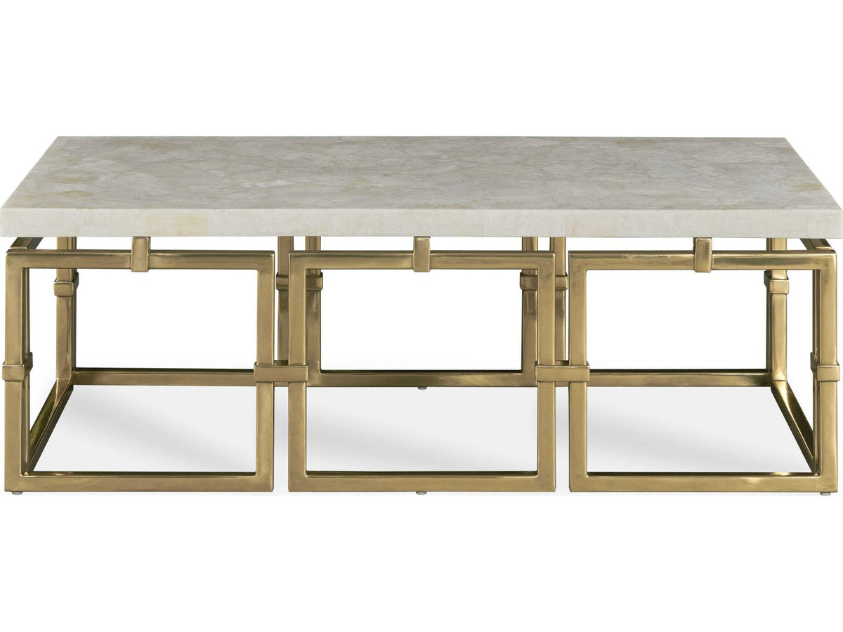 Grand Tour Rectangular Coffee Table in Crystal Stone and Antique Brass