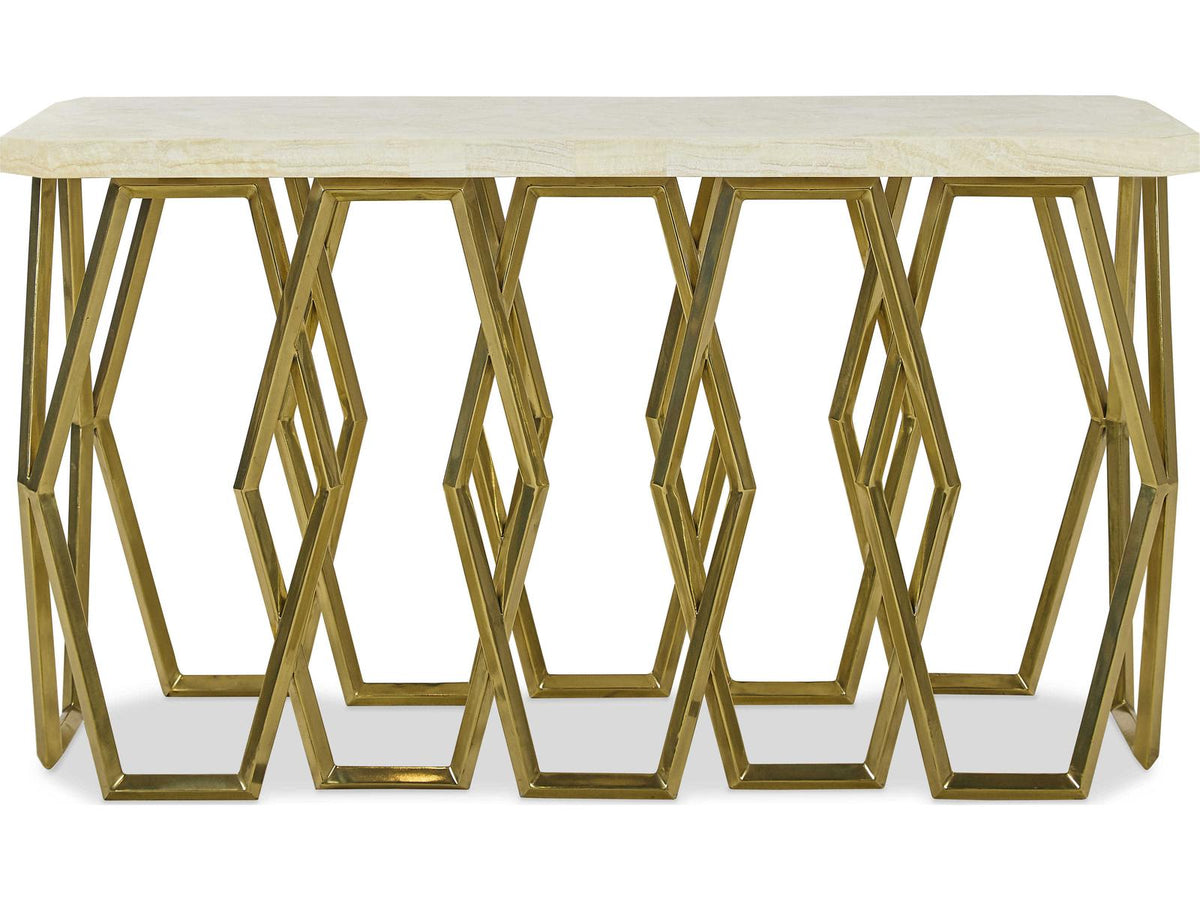 Devon Console Table with Crystal Stone Top and Antique Brass Base