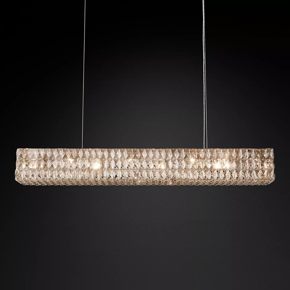 Crystal Glass Spiridon Linear Chandelier 49" 61" For Dinning Room