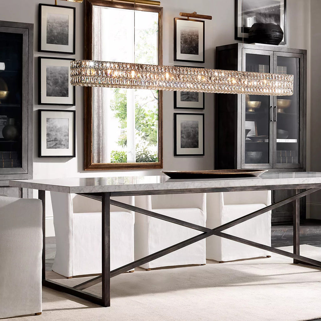 Crystal Glass Spiridon Linear Chandelier 49" 61" For Dinning Room