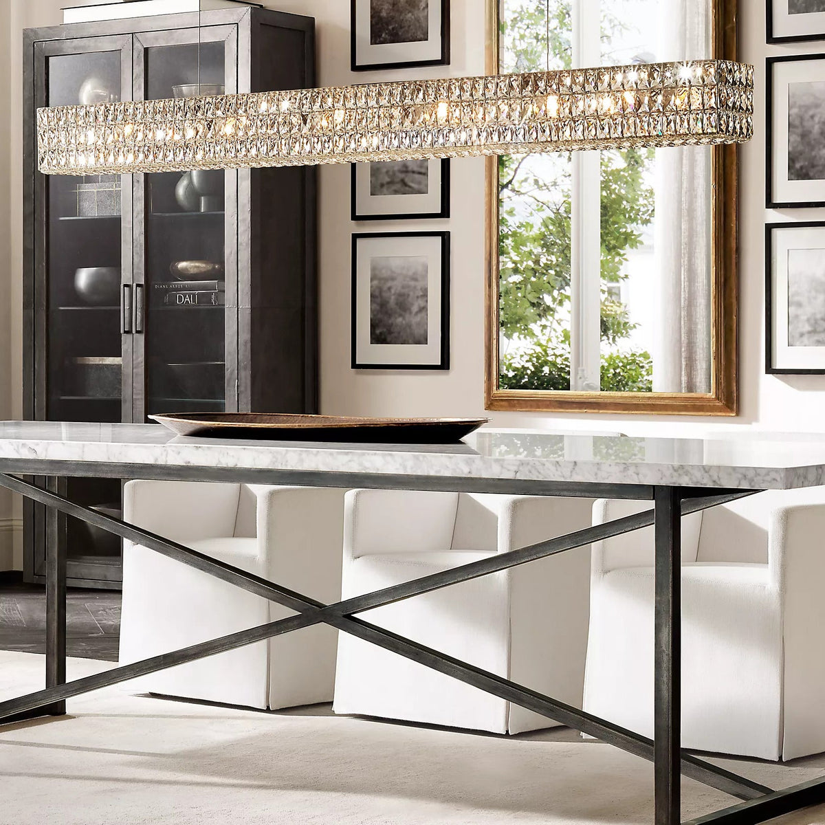 Crystal Glass Spiridon Linear Chandelier 49" 61" For Dinning Room
