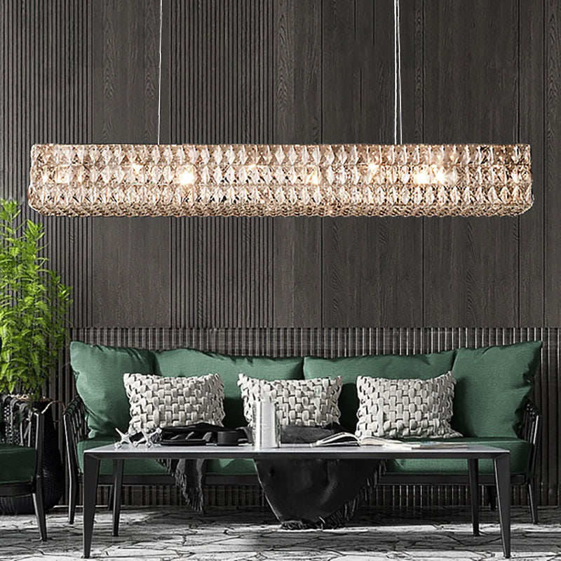 Crystal Glass Spiridon Linear Chandelier 49" 61" For Dinning Room