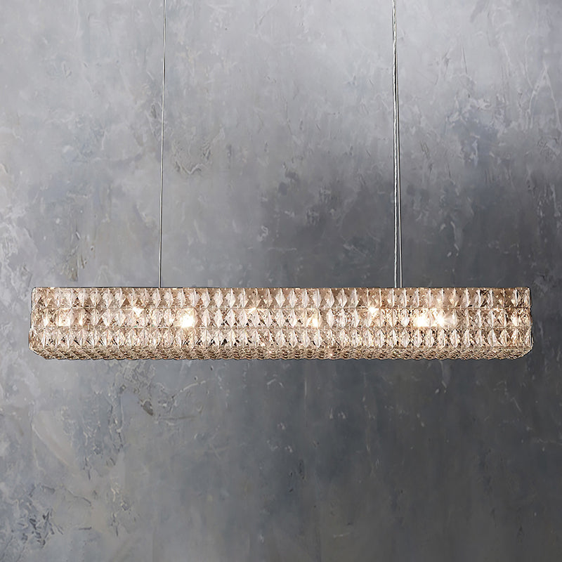 Crystal Glass Spiridon Linear Chandelier 49" 61" For Dinning Room