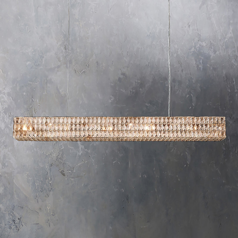 Crystal Glass Spiridon Linear Chandelier 49" 61" For Dinning Room