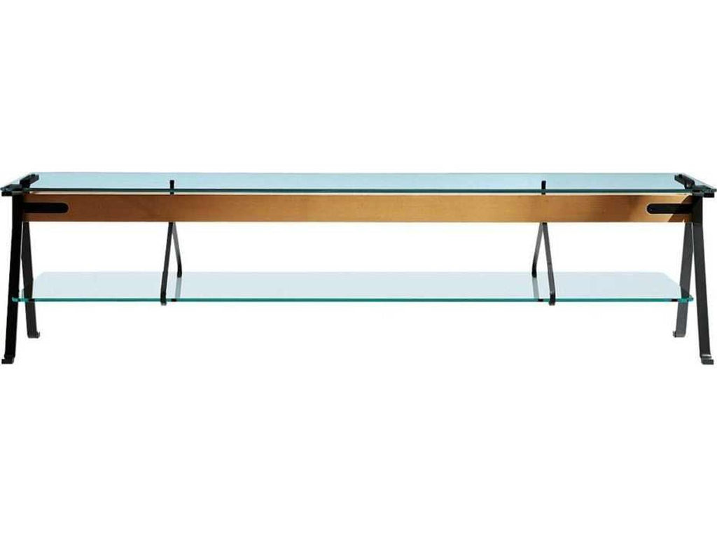 Fratello Rectangular Glass Console Table with Steel and Beech Base