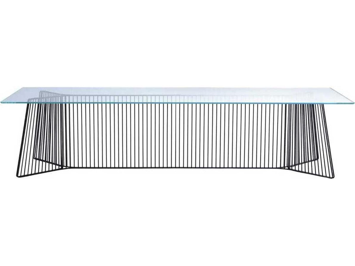 Anapo 122-Inch Rectangular Glass Dining Table with Black Steel Base