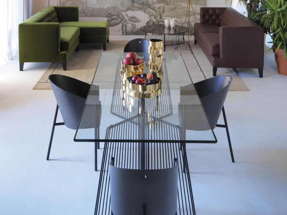 Anapo 122-Inch Rectangular Glass Dining Table with Black Steel Base