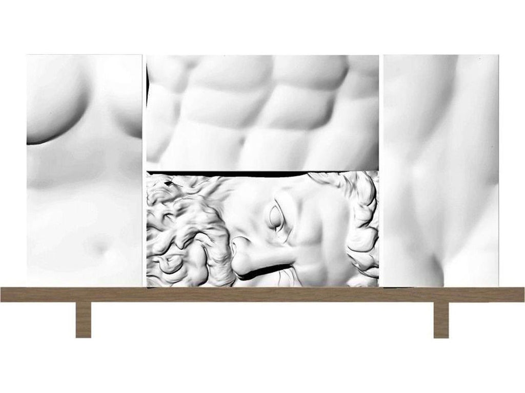Ercole E Afrodite Sideboard with Oak Wood Base and Sculpted Relief Front
