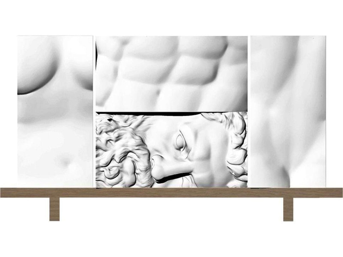 Ercole E Afrodite Sideboard with Oak Wood Base and Sculpted Relief Front