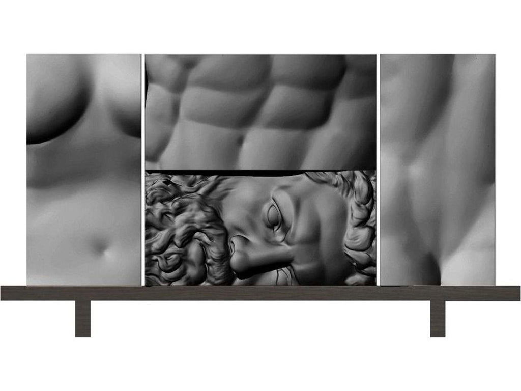 Ercole E Afrodite Sideboard with Oak Wood Base and Sculpted Relief Front