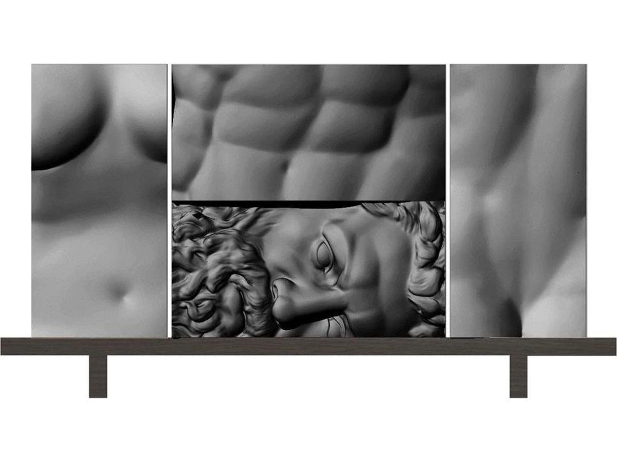 Ercole E Afrodite Sideboard with Oak Wood Base and Sculpted Relief Front