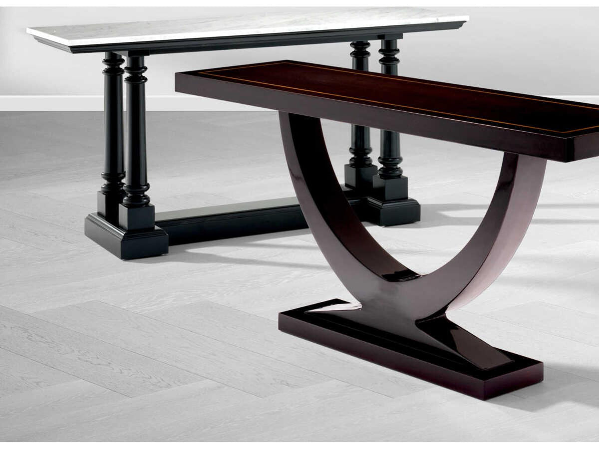 Walford Rectangle Console Table Waxed Black Finish White Marble Top