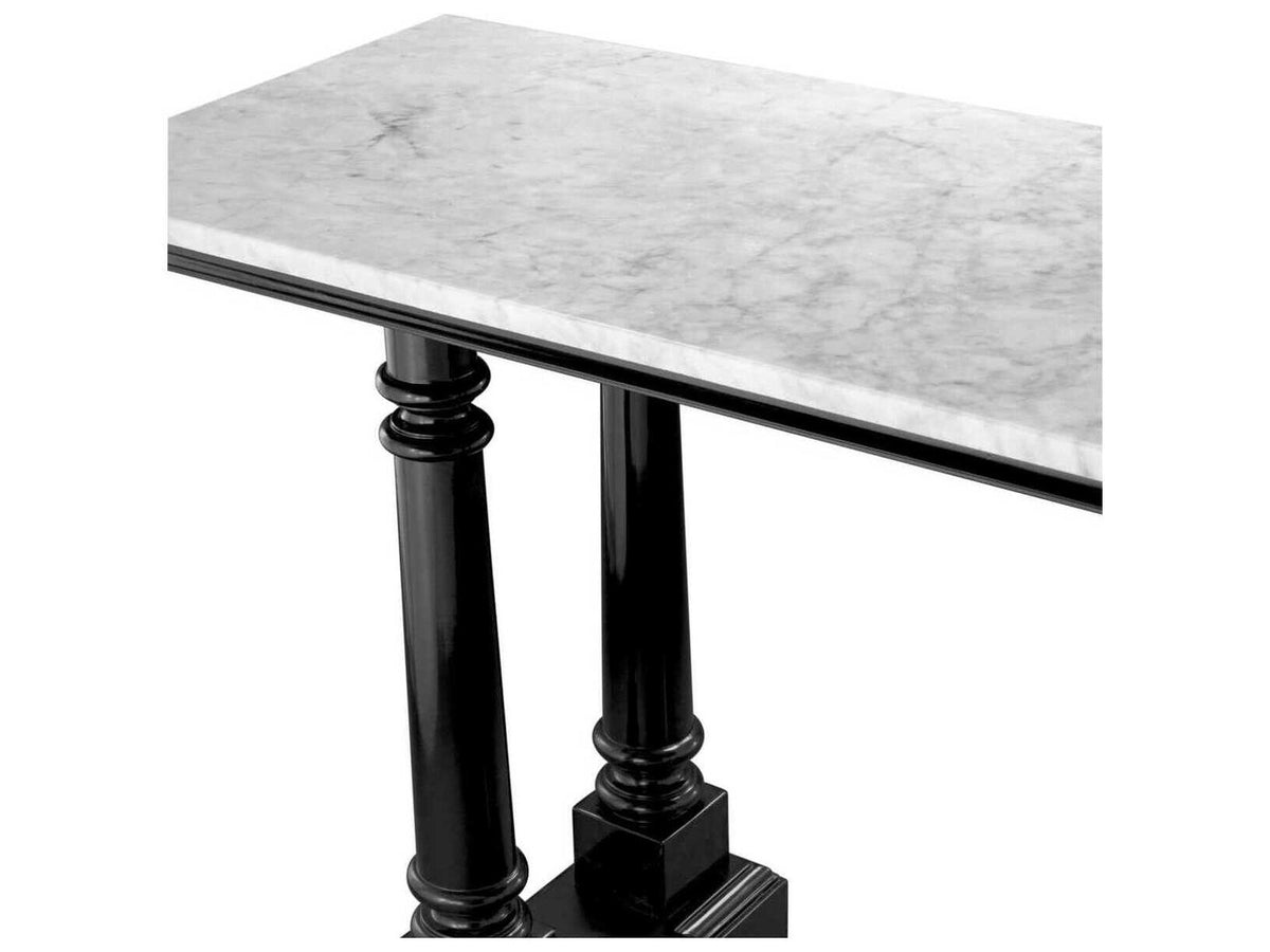 Walford Rectangle Console Table Waxed Black Finish White Marble Top