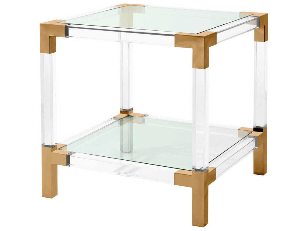 Royalton Square Side Table in Brushed Brass with Glass and Acrylic