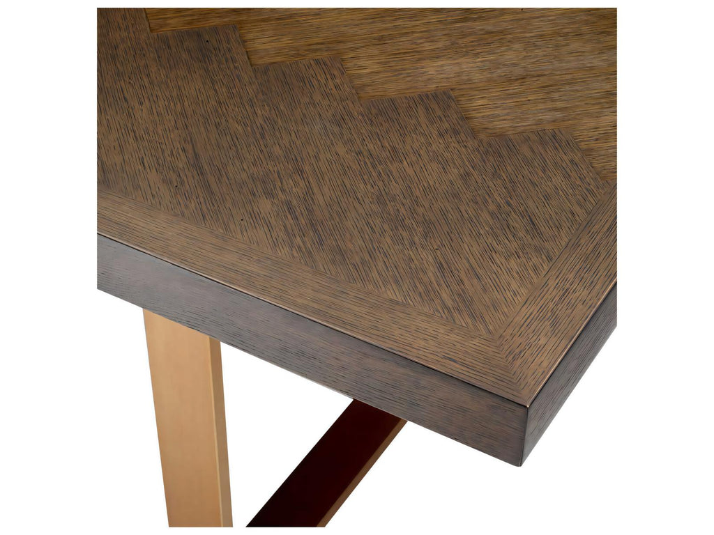 Melchior 118 Inch Rectangular Dining Table in Brown Oak Veneer and Brushed Brass