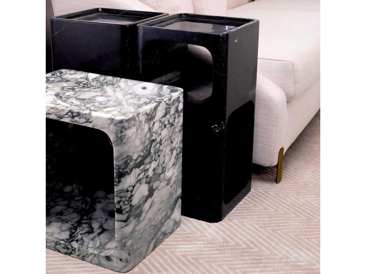 Adler Square Black Marble Side Table Mid-Century Modern