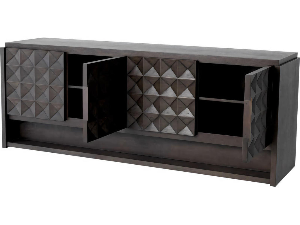 Jane 4-Door Meranti Wood Dresser in Mocha Meranti with Brass Handles