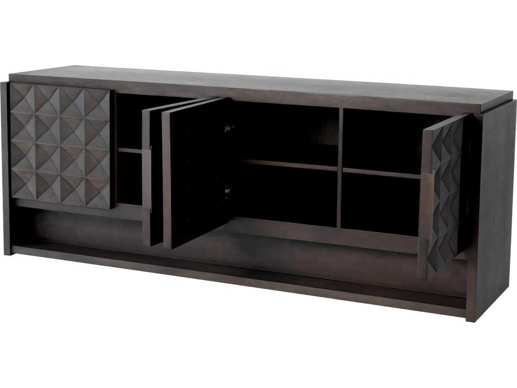 Jane 4-Door Meranti Wood Dresser in Mocha Meranti with Brass Handles