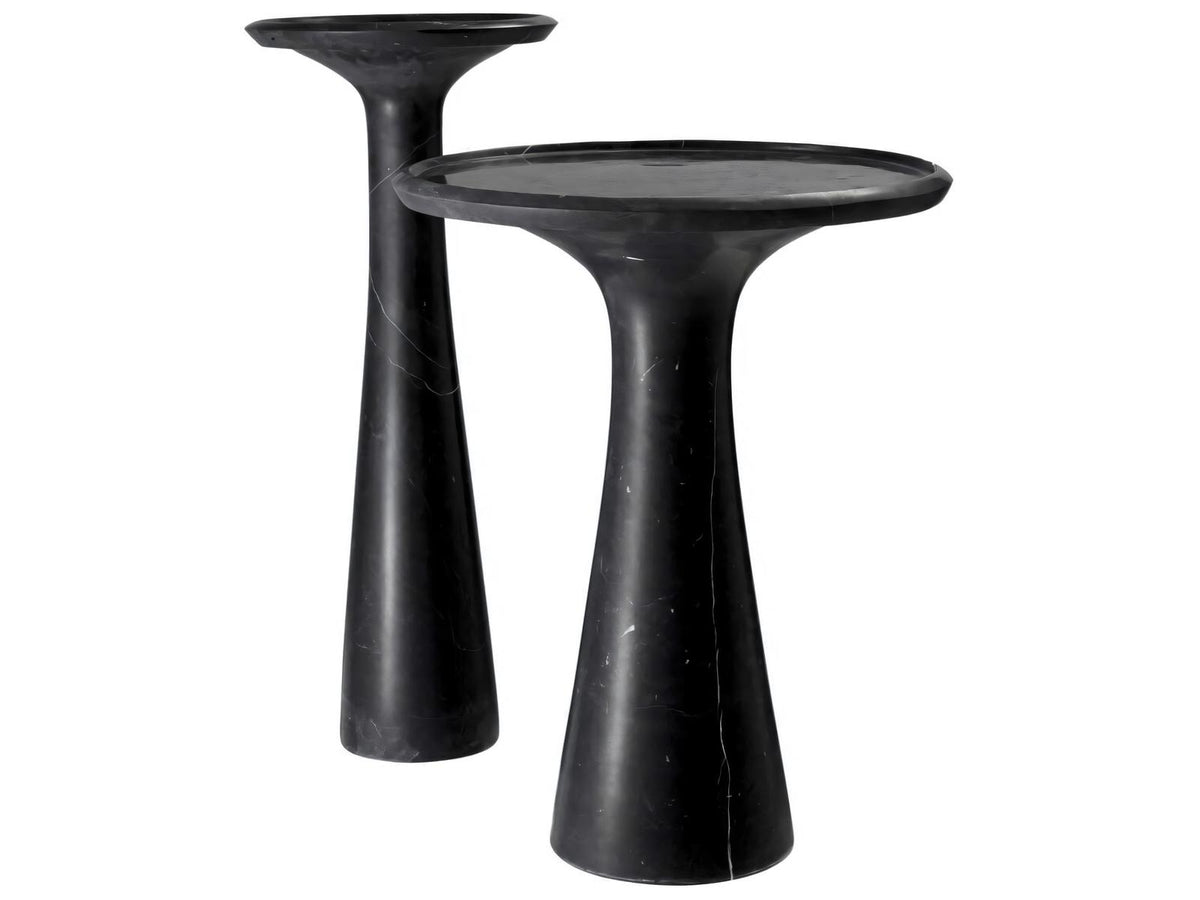 Pompano Round Side Table in Honed Black Marble