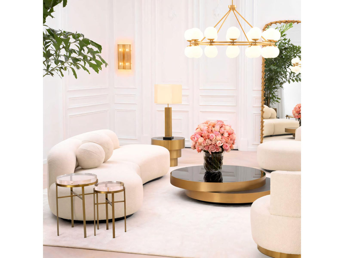 Hoxton Set of 2 Round Side Tables with Brushed Brass Finish and Glass Tops