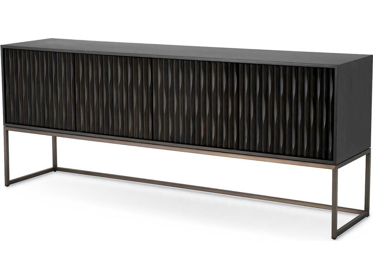 Brayden 4-Door Charcoal Grey Oak Veneer Dresser with Bronze Frame