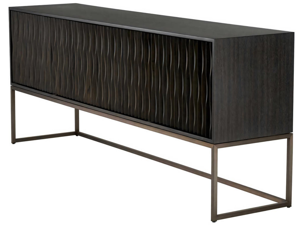 Brayden 4-Door Charcoal Grey Oak Veneer Dresser with Bronze Frame