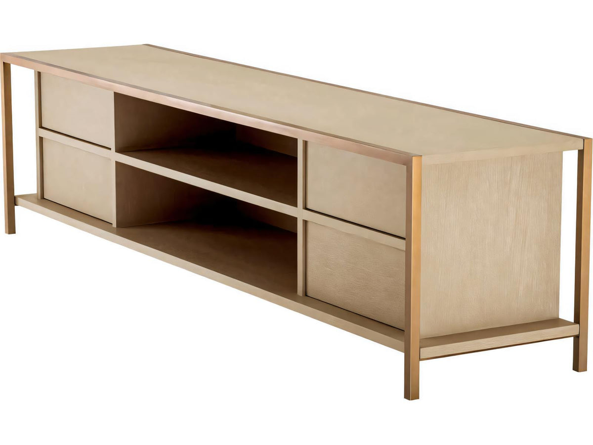 Wilmot Washed Oak Veneer and Brushed Brass TV Cabinet
