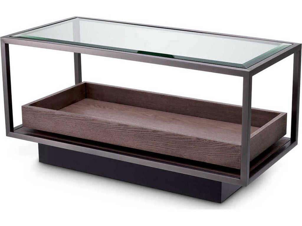 Roxton Rectangle Side Table with Bronze Finish and Grey Veneer