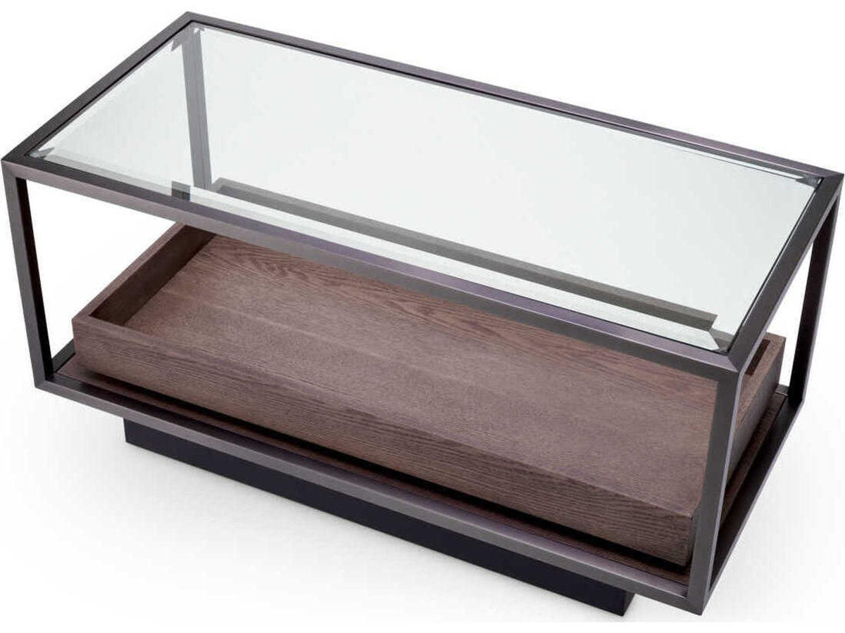 Roxton Rectangle Side Table with Bronze Finish and Grey Veneer