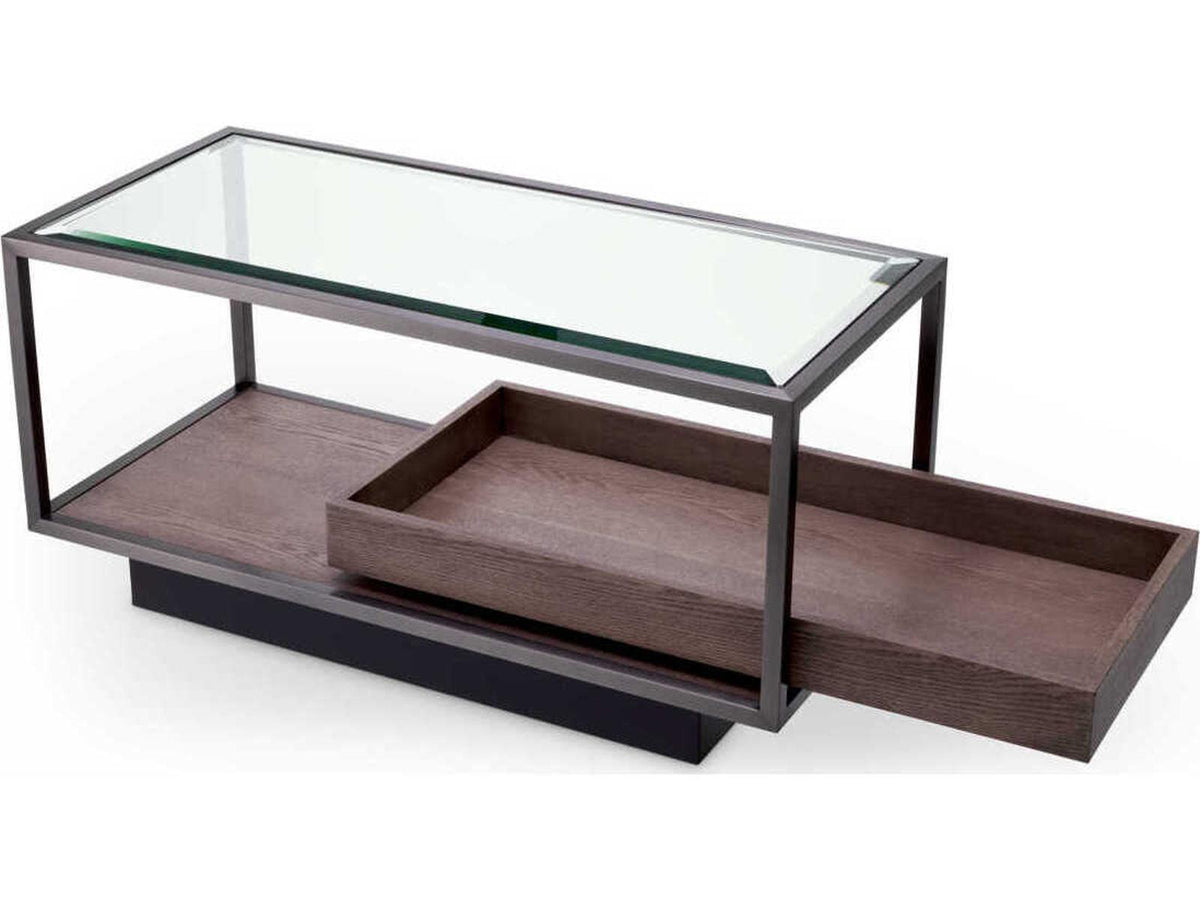 Roxton Rectangle Side Table with Bronze Finish and Grey Veneer