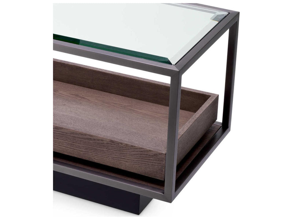 Roxton Rectangle Side Table with Bronze Finish and Grey Veneer