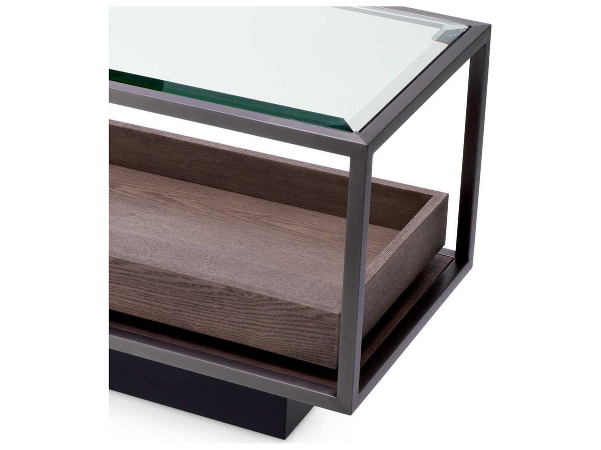 Roxton Rectangle Side Table with Bronze Finish and Grey Veneer