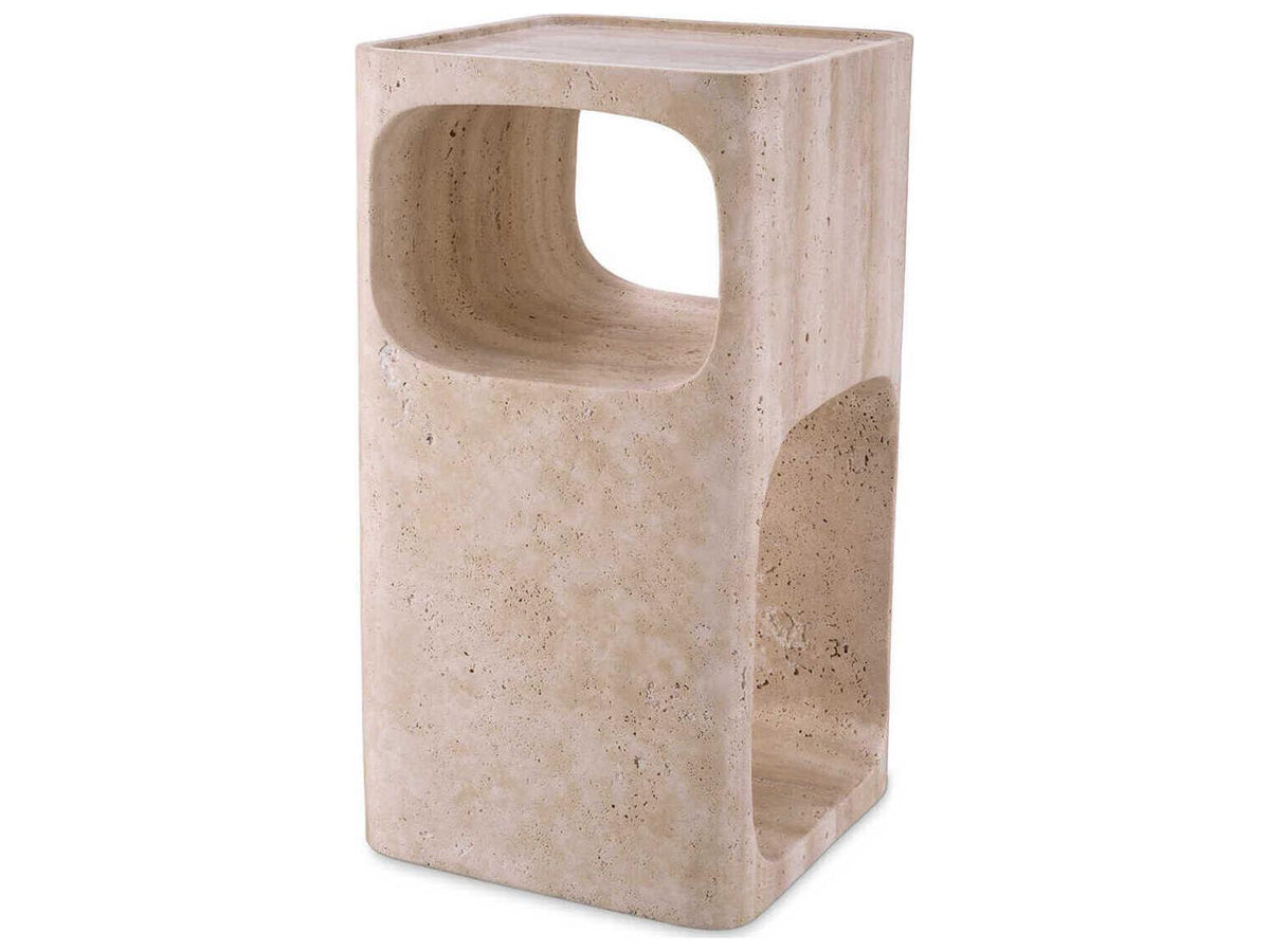 Adler Rectangle Side Table in Travertine with Two Storage Levels