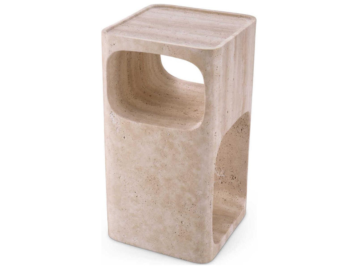 Adler Rectangle Side Table in Travertine with Two Storage Levels
