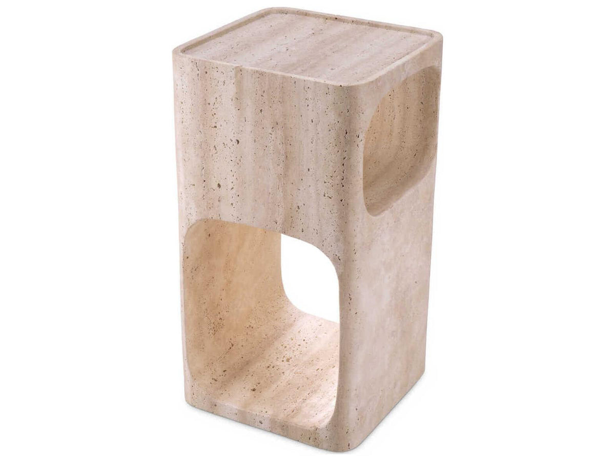 Adler Rectangle Side Table in Travertine with Two Storage Levels