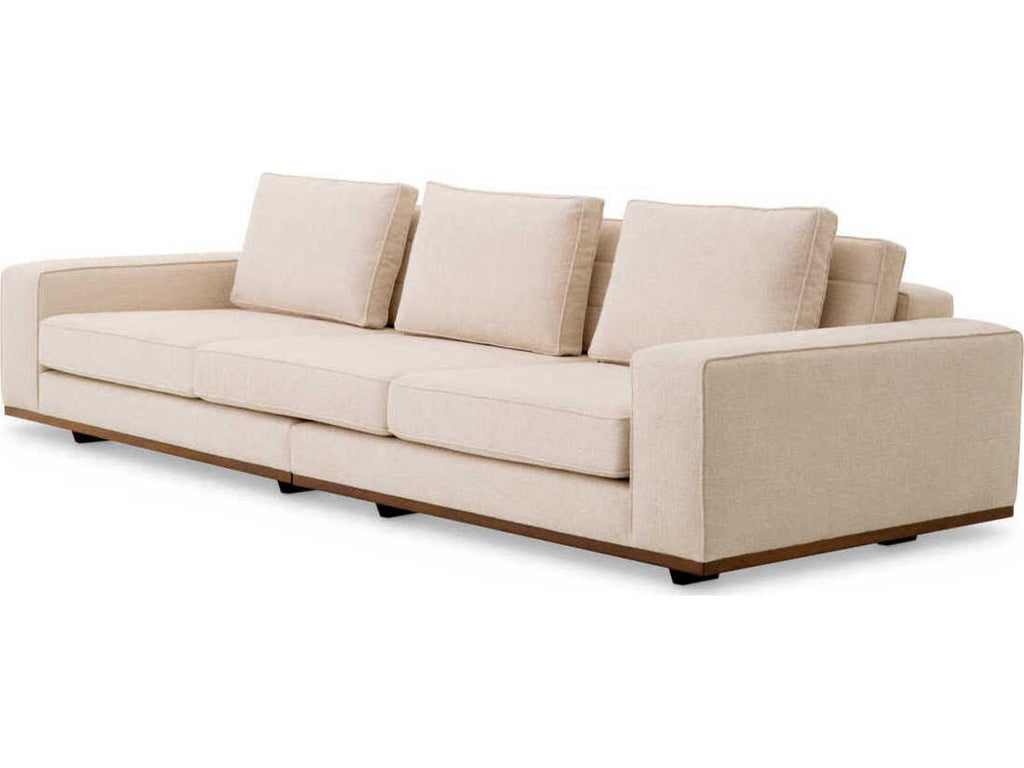 Aurora L 3-Seat Nuoro Beige Polyester Sofa with Button-Tufted Back