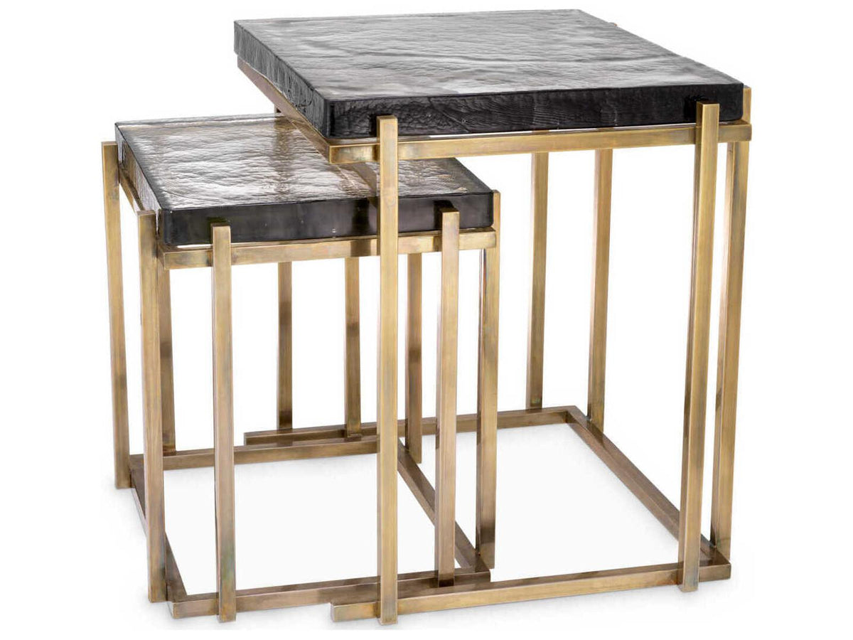 Niemeyer Set of 2 Glass Nesting Side Tables Vintage Brass