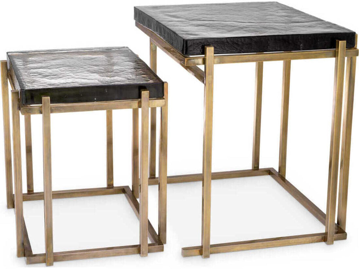 Niemeyer Set of 2 Glass Nesting Side Tables Vintage Brass