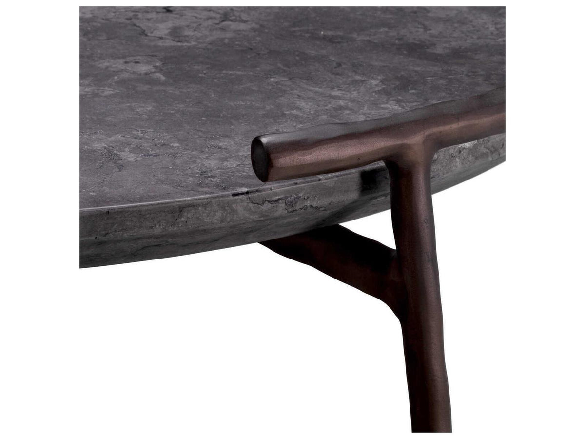 Arca Round Coffee Table in Grey Marble with Bronze Finish