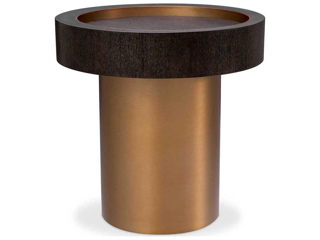 Otus Round Side Table Mocha Oak Veneer with Brushed Brass Finish