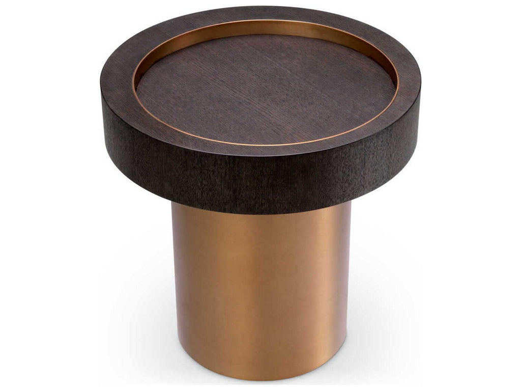 Otus Round Side Table Mocha Oak Veneer with Brushed Brass Finish