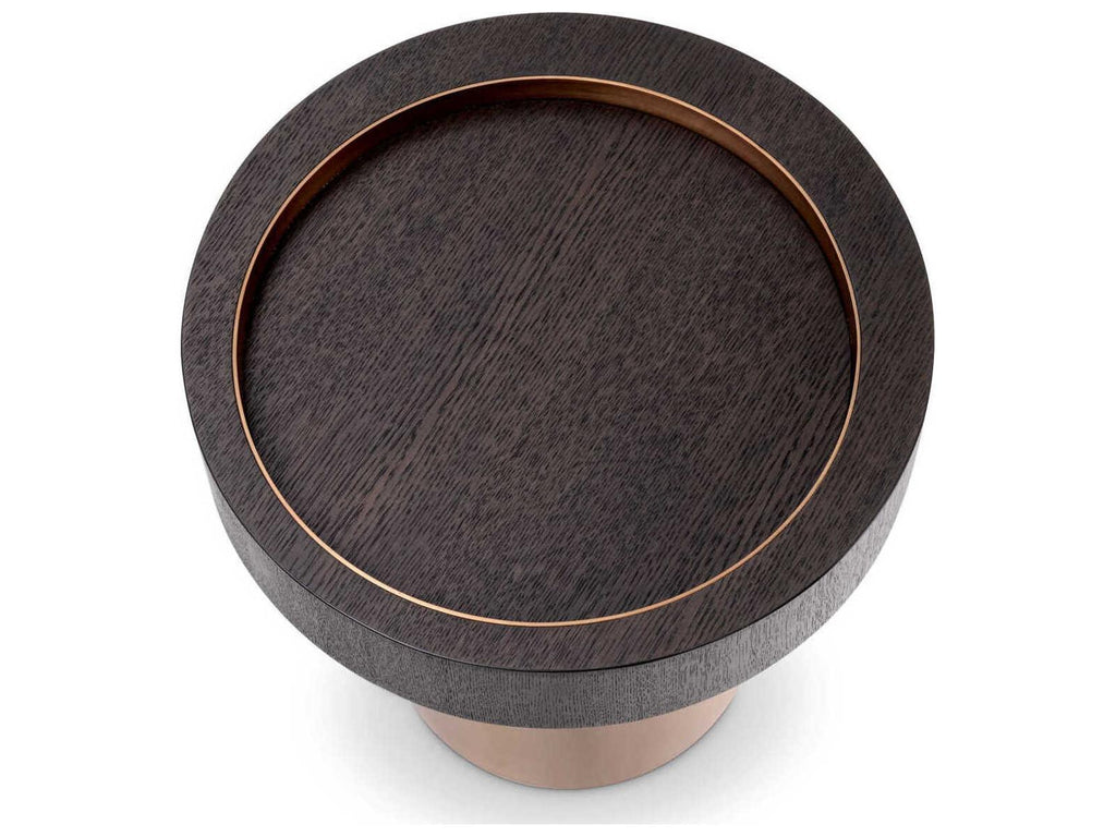 Otus Round Side Table Mocha Oak Veneer with Brushed Brass Finish