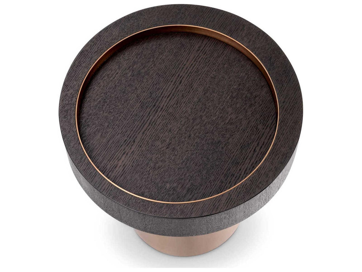 Otus Round Side Table Mocha Oak Veneer with Brushed Brass Finish