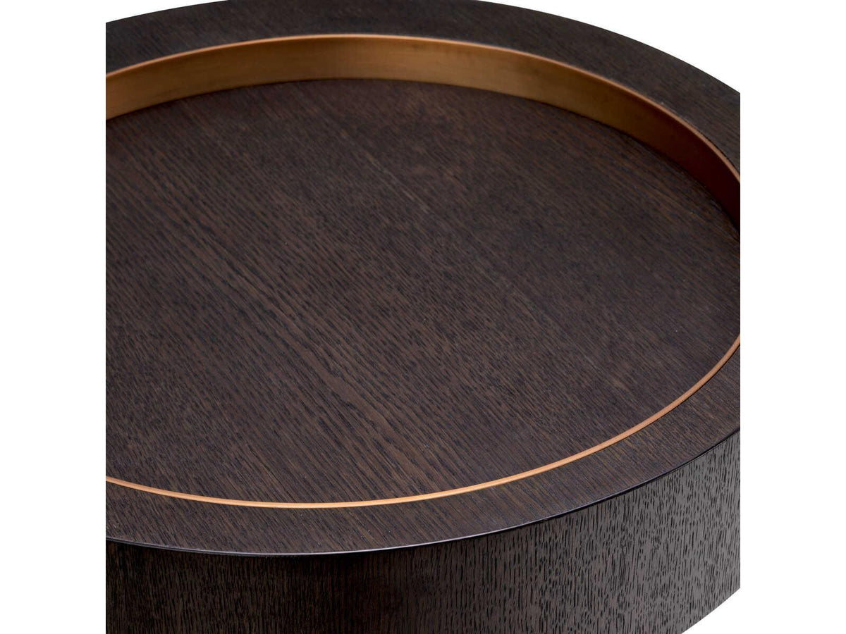 Otus Round Side Table Mocha Oak Veneer with Brushed Brass Finish