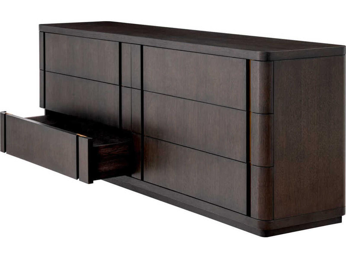 Modesto L Dresser in Mocha Oak Veneer with Brushed Brass Finish